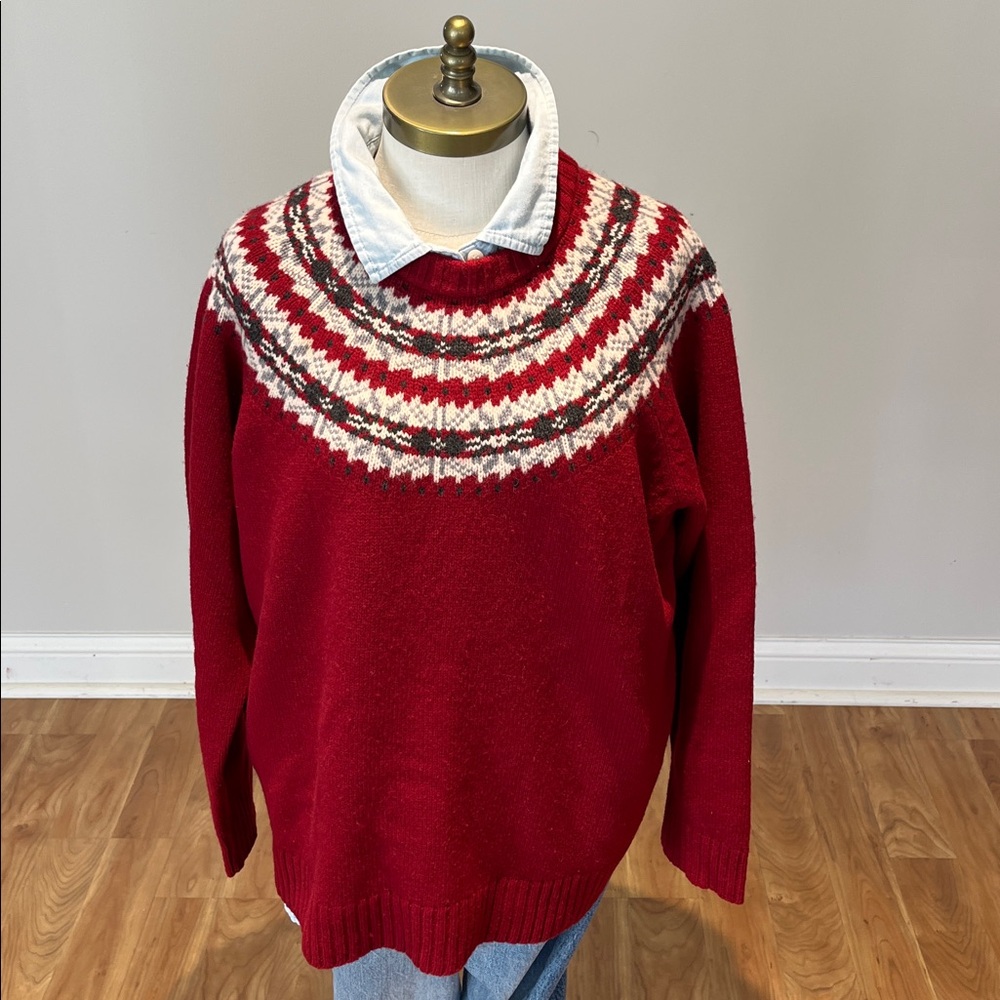 Woolrich 100% wool burgundy sweater with grey fair aisle pattern size XL